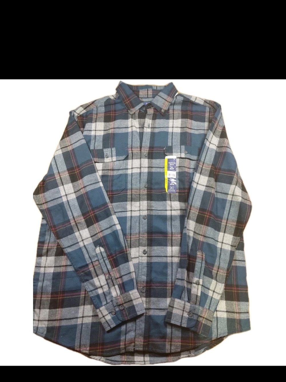 Blue and Gray Plaid Long-Sleeve Flannel Button-Down Shirt NEW